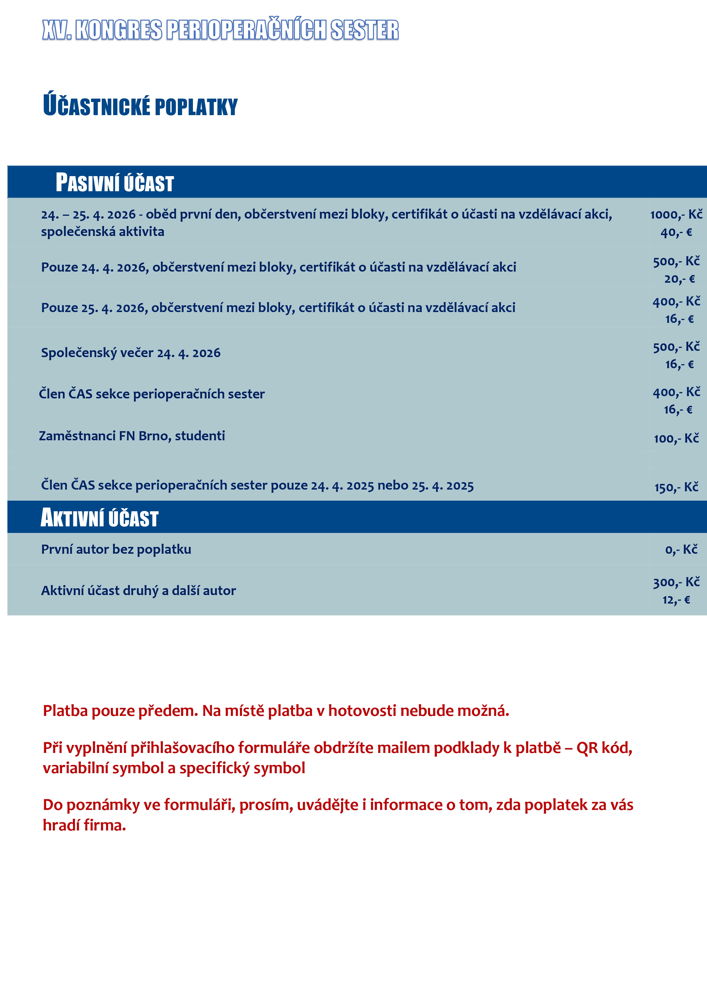 Leták XV. Kongres Perioperačních Sester